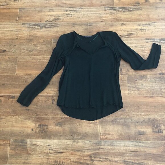 zara Dark Green Keyhole Tie Neck Long Sleeve Blouse - Picture 4 of 9